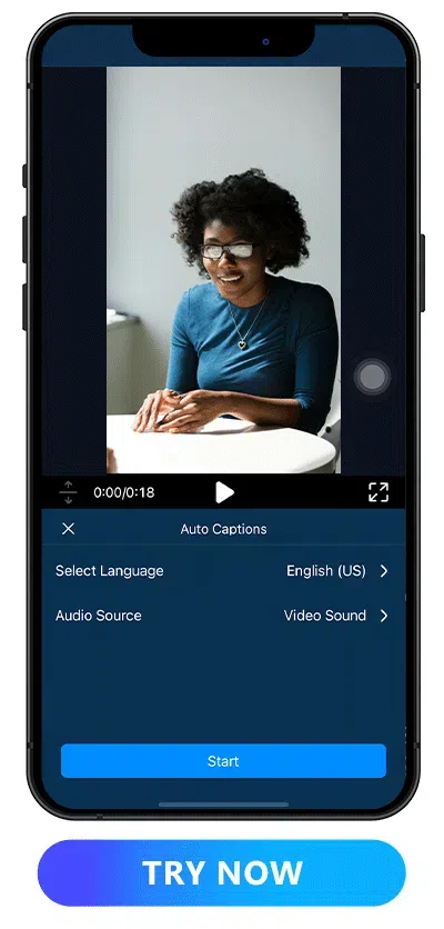 workflow of adding subtitles to a woman talking video with PowerDirector's auto caption feature and selecting the language